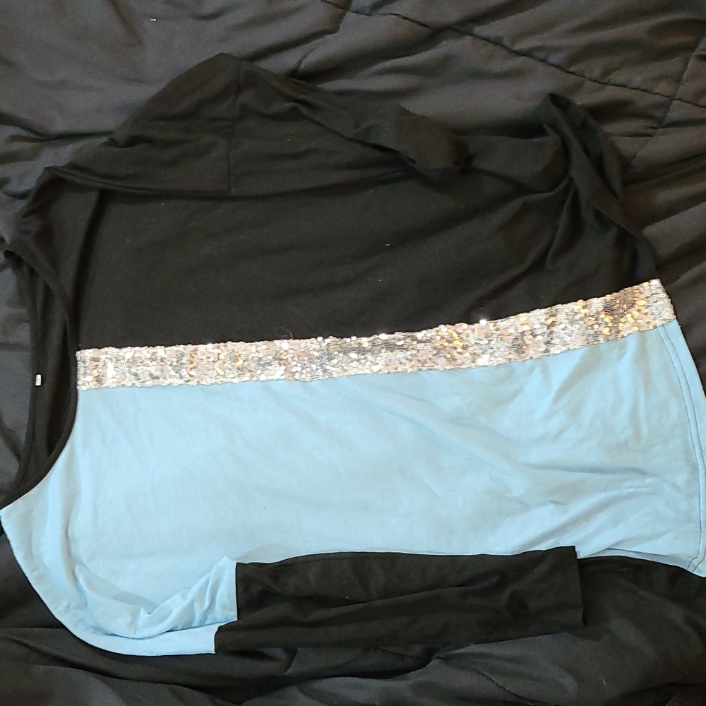 Blue and black shirt with silver sparkles